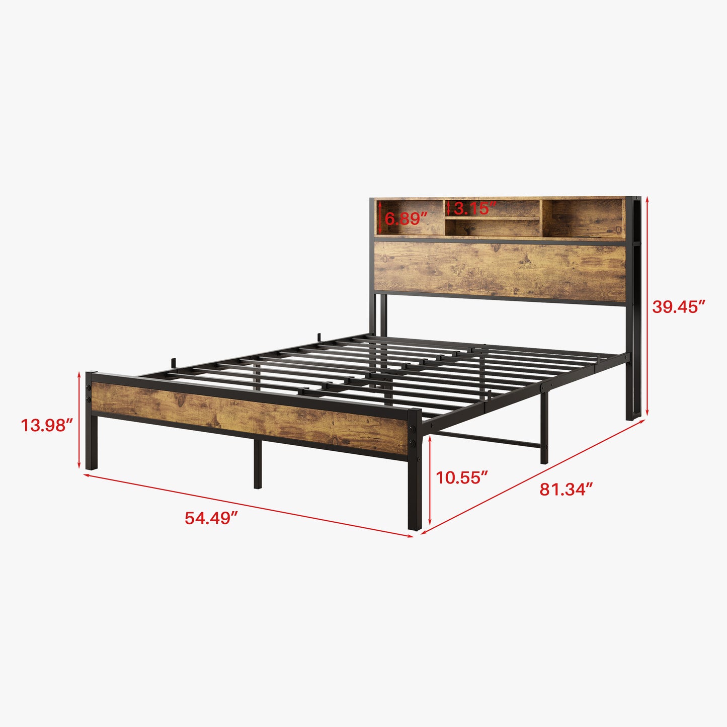 Full-Sized Quick Assembly Heavy Duty Platform Bedframe with Charging Station