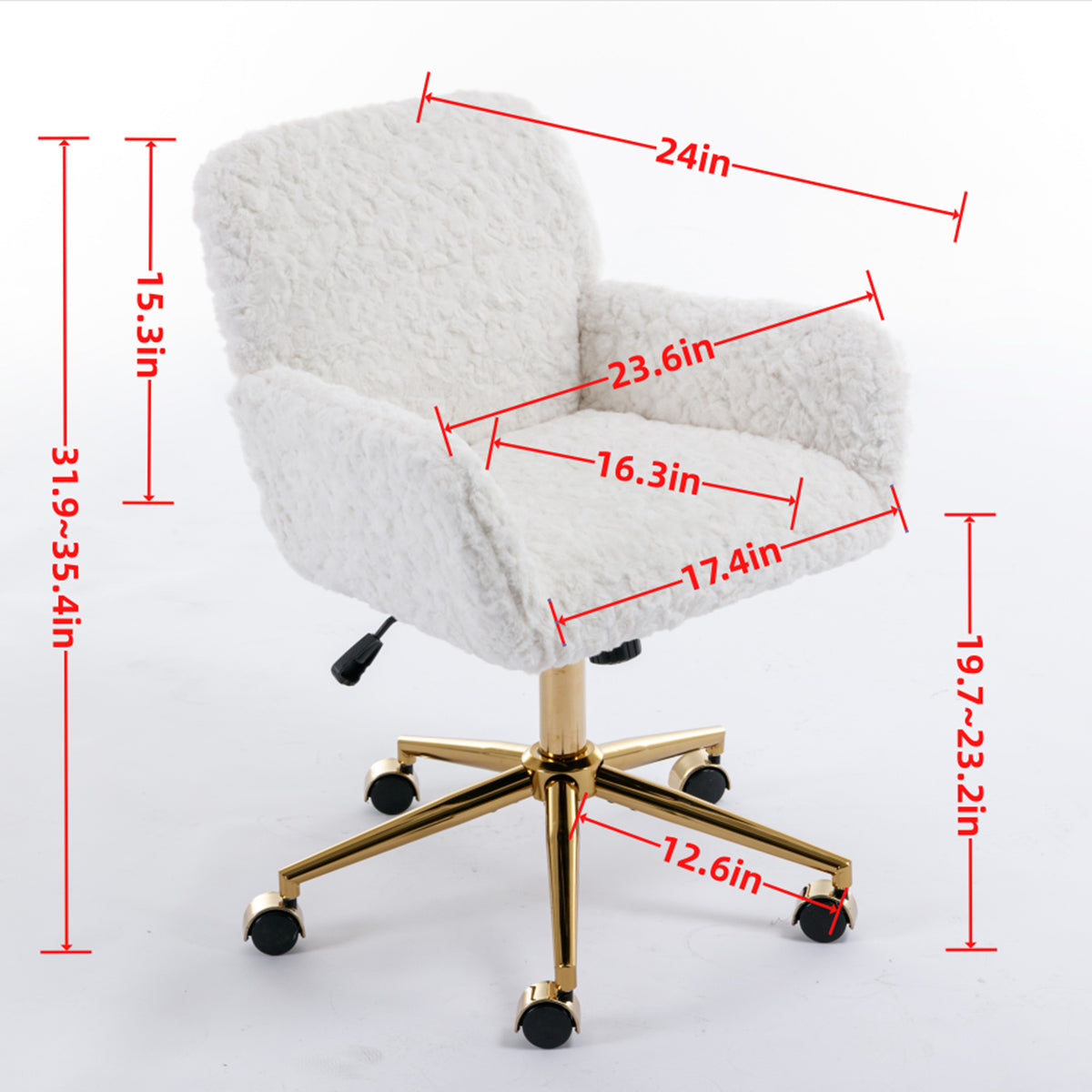 Modern Contemporary Height Adjustable Office Swivel Chair with Gold Legs- White