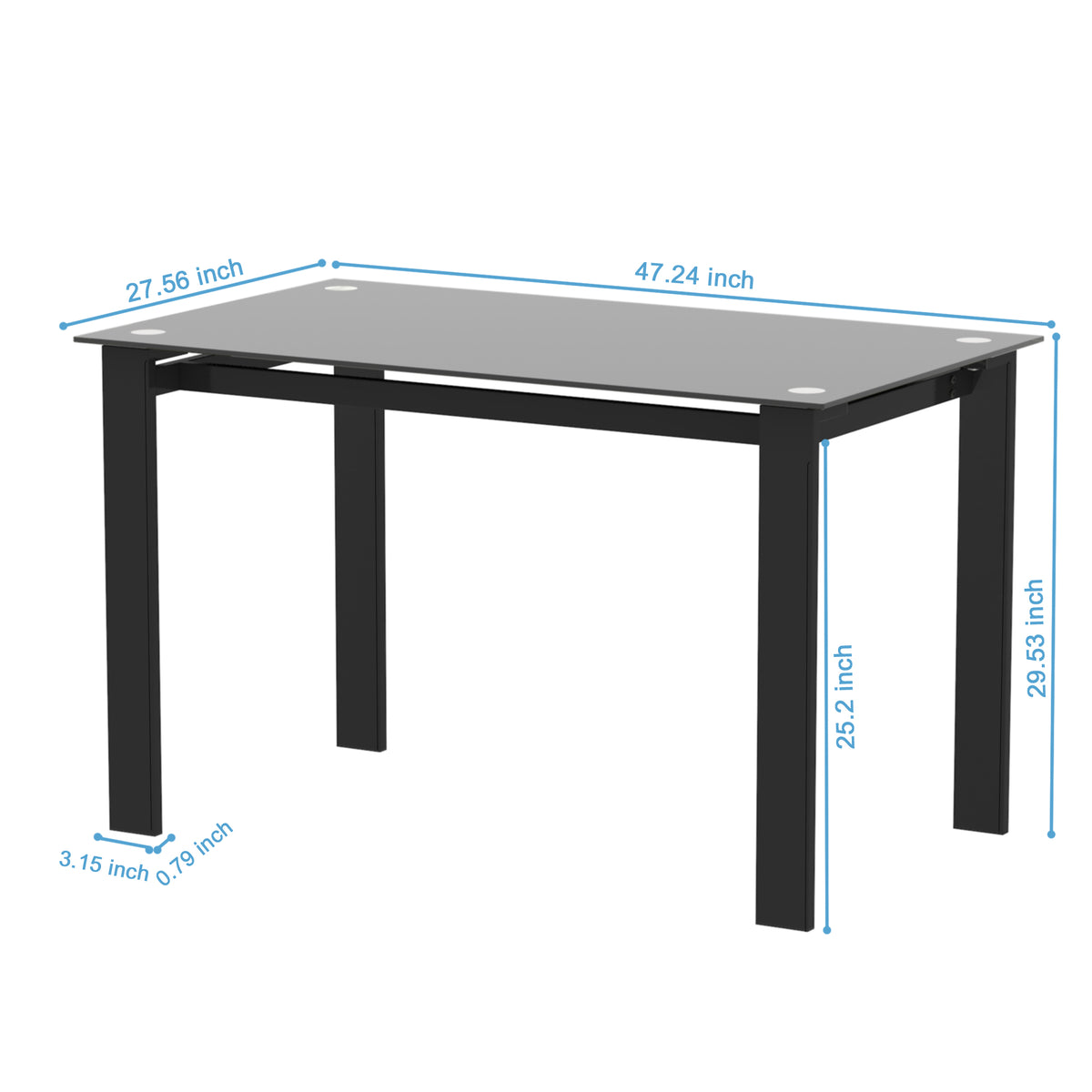 4 Seater Simple Design Heavy Duty Tempered Minimalist Glass Top Dining Table- Black