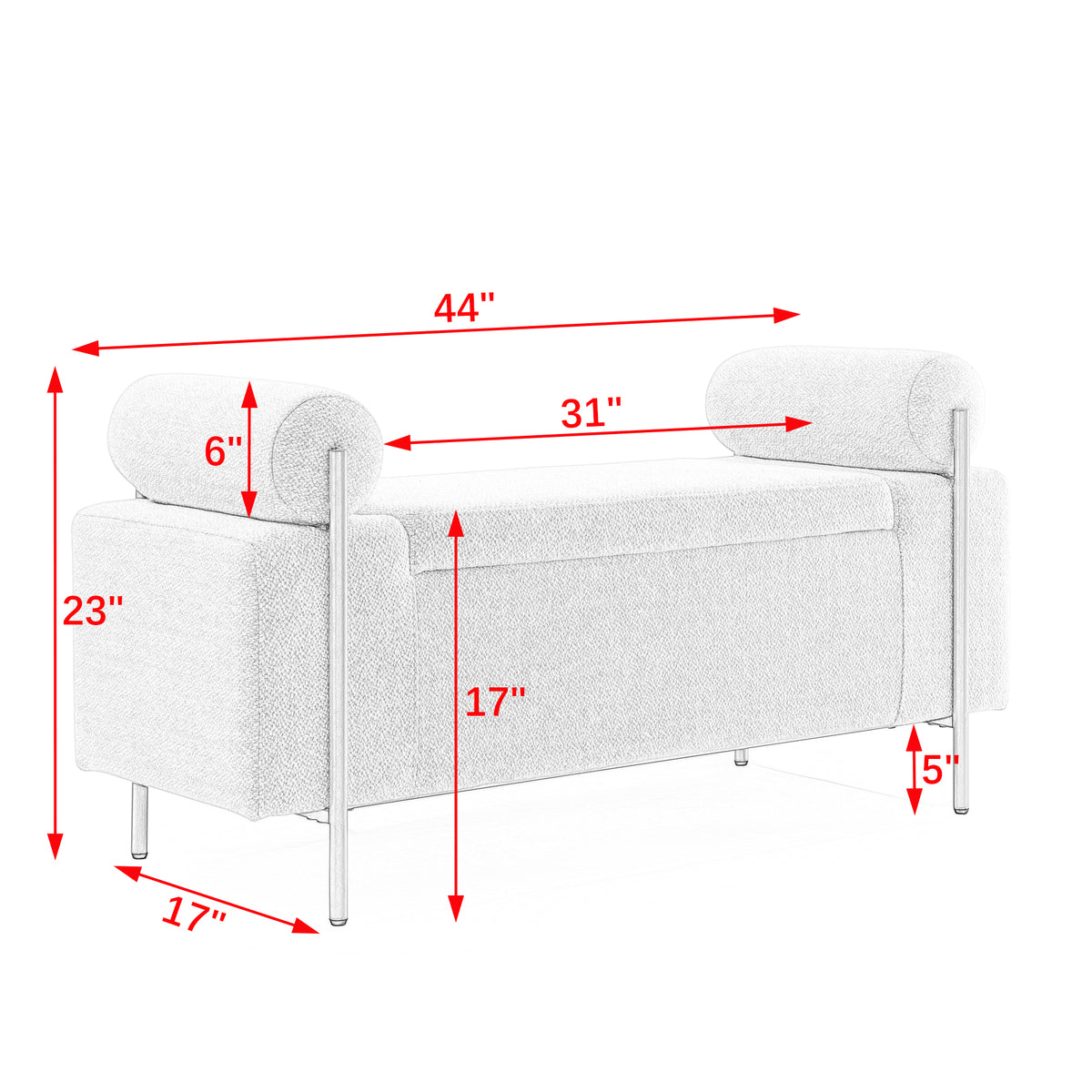 Elegant Upholstered Linen Storage Bench with Cylindrical Arms and Iron Legs- Green