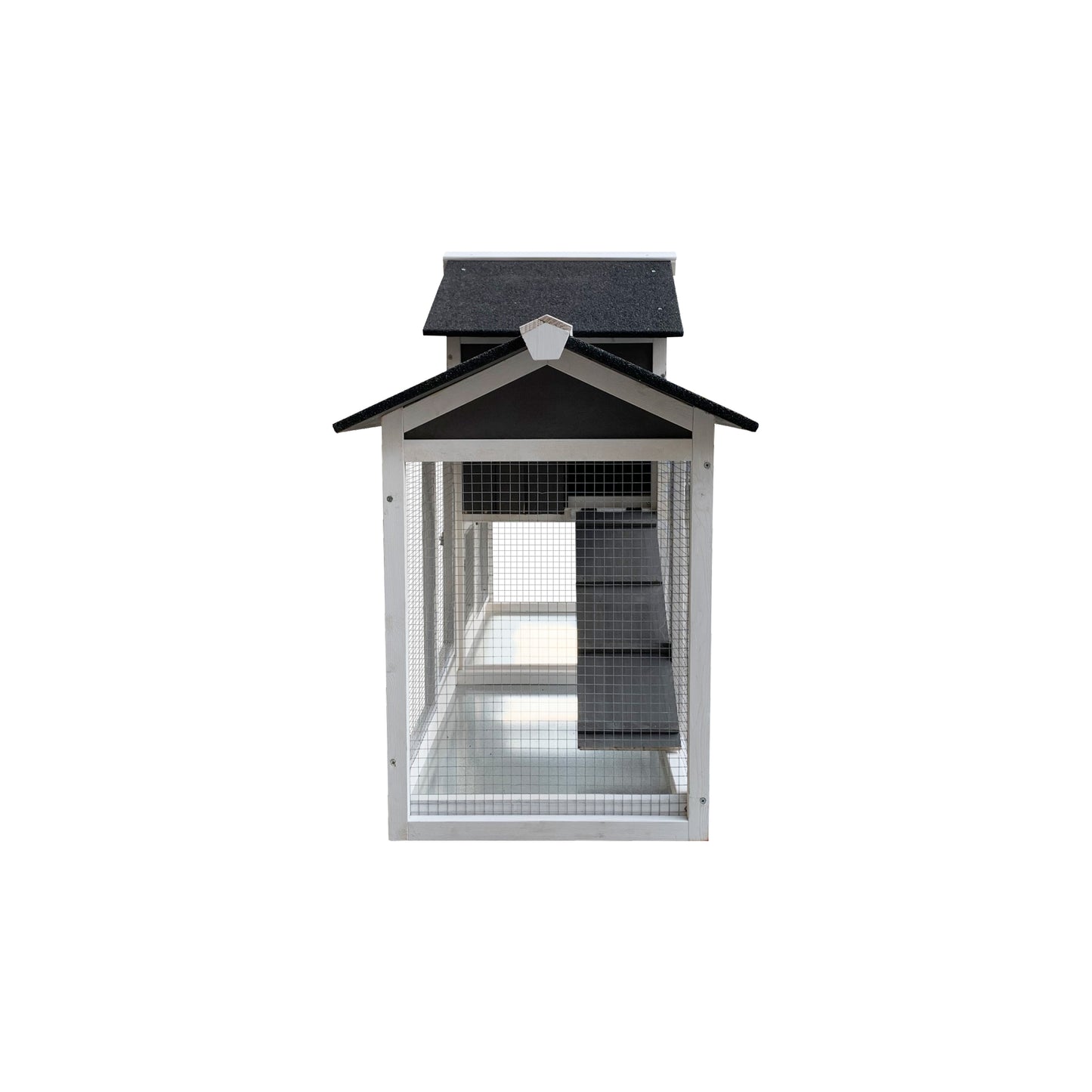Wooden Outdoor Hutch with Running Cage and Removable Ramp Tray- Gray