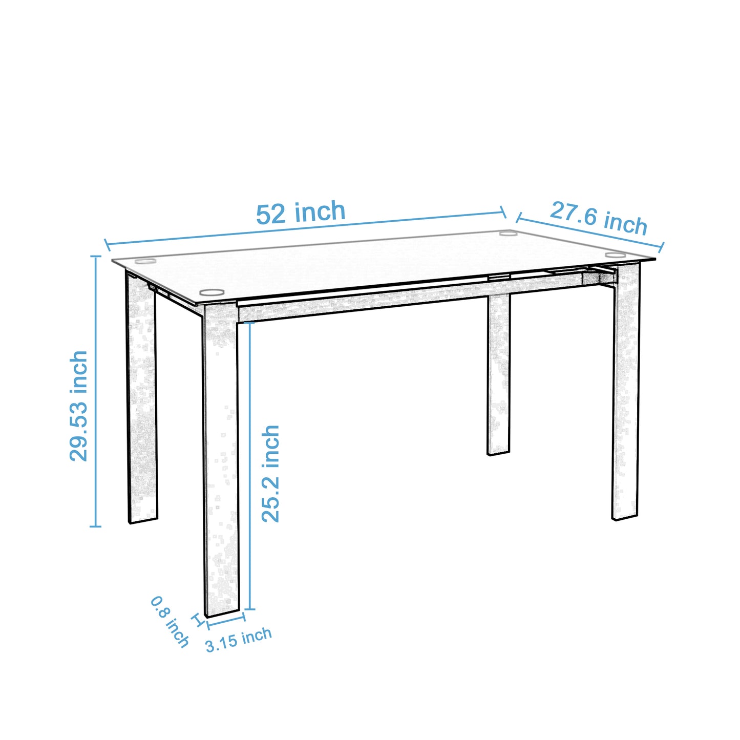 Easy to Clean Heavy Duty Tempered Minimalist Glass Top Dining Table- Black