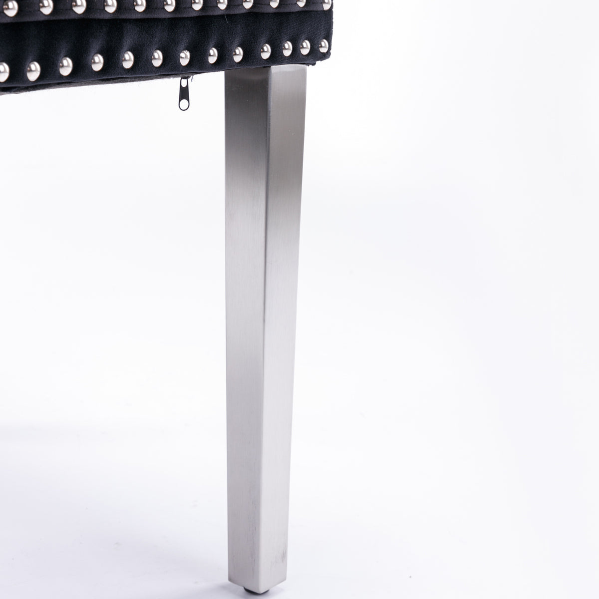2 pcs High-End Tufted Contemporary Velvet Chair with Chrome Detail and Metal Legs- Black