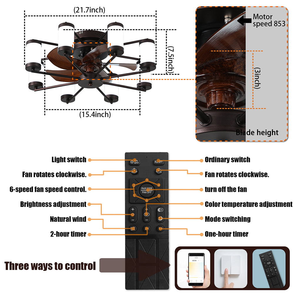 21.7 Inch Flush Mount Ceiling Fan with Remote