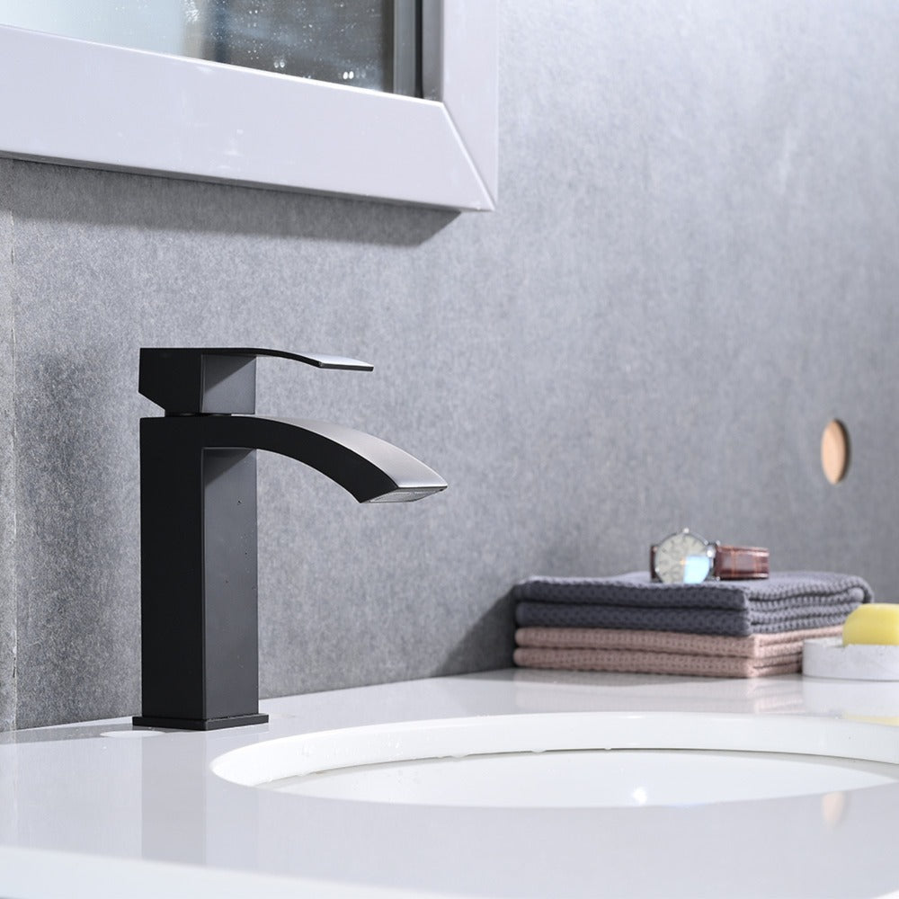 Single Handle Waterfall Bathroom Vanity Sink Faucet - Black