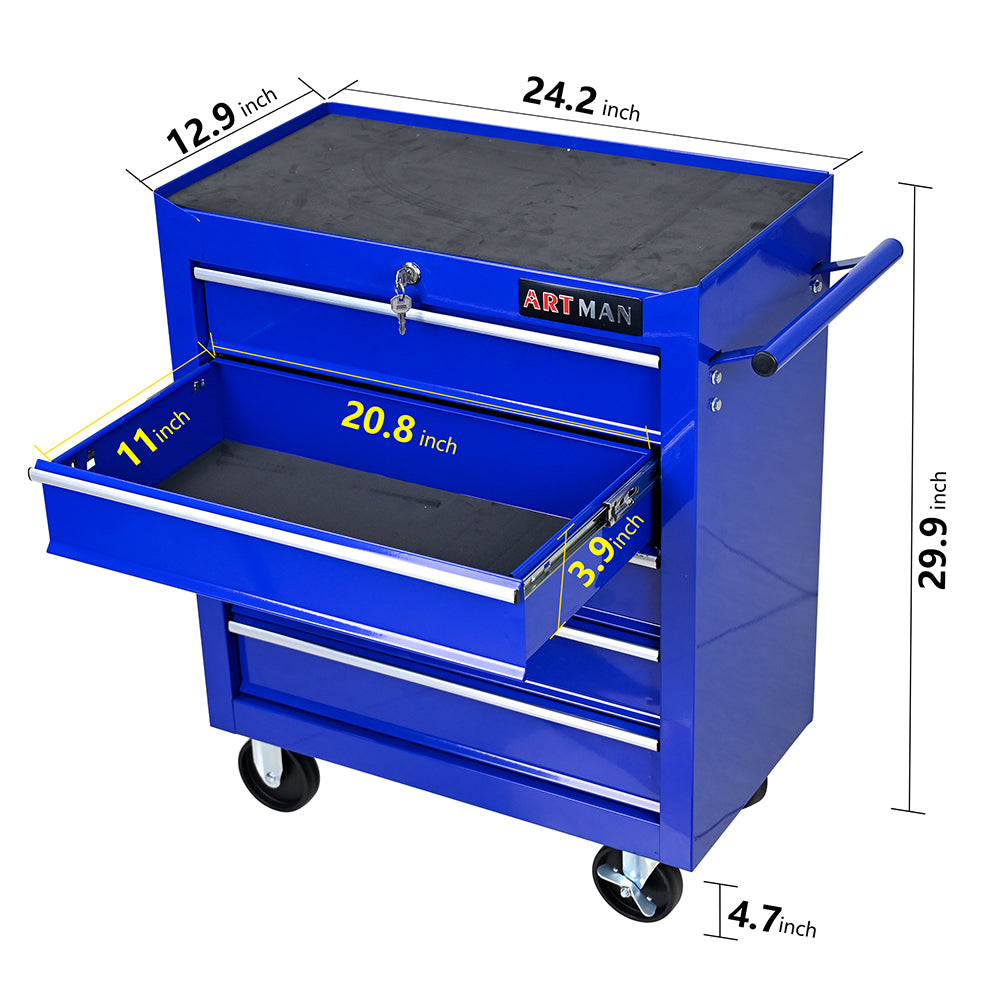 5-Drawer Multi-Functional Tool Cart with Wheels - Blue