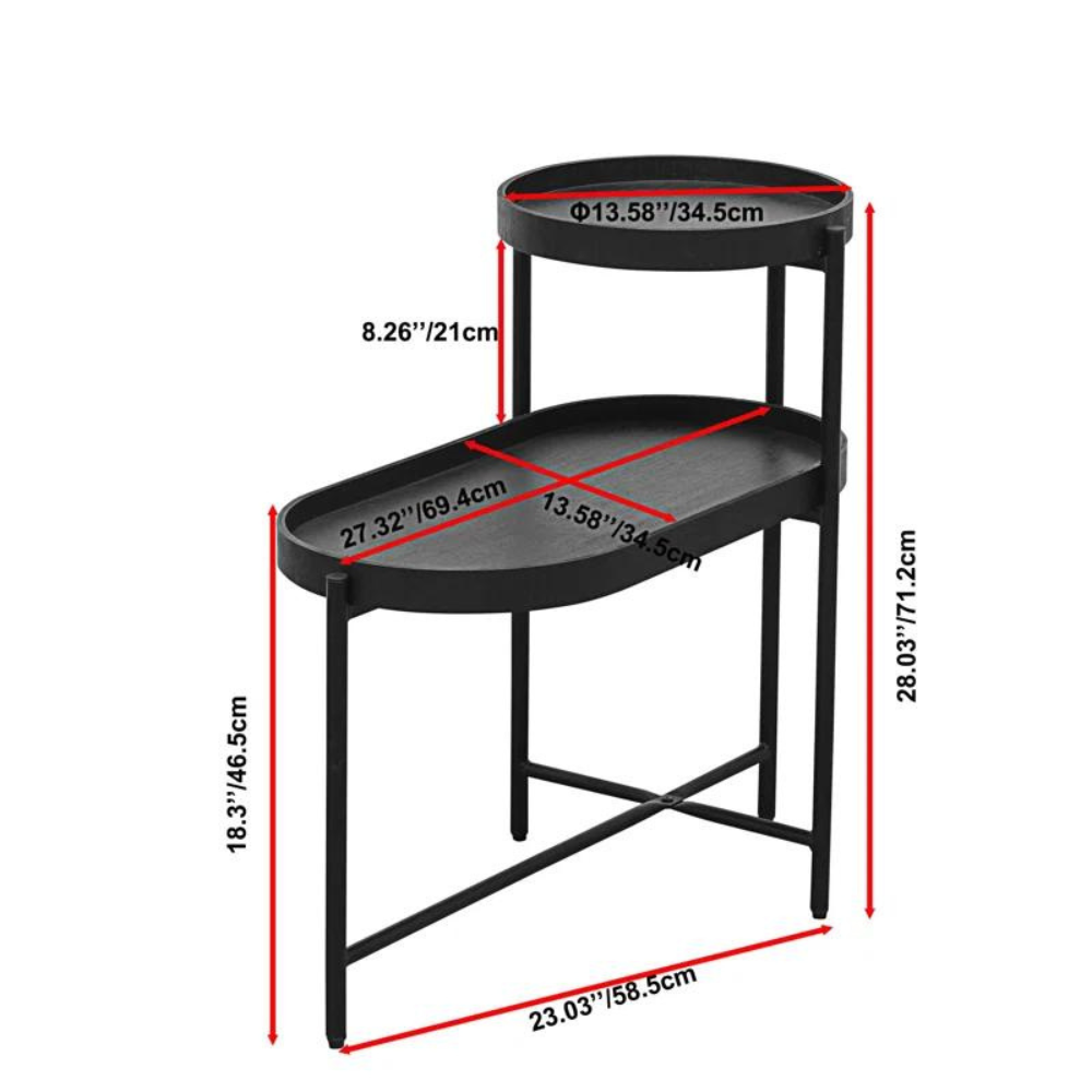 2-Tier Black Side Table with Storage