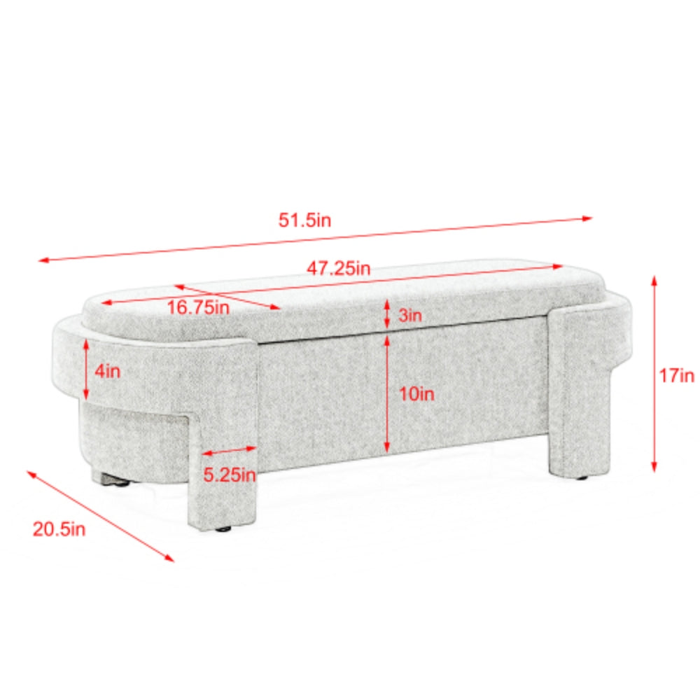 Linen Fabric Upholstered Storage Bench for Living Room