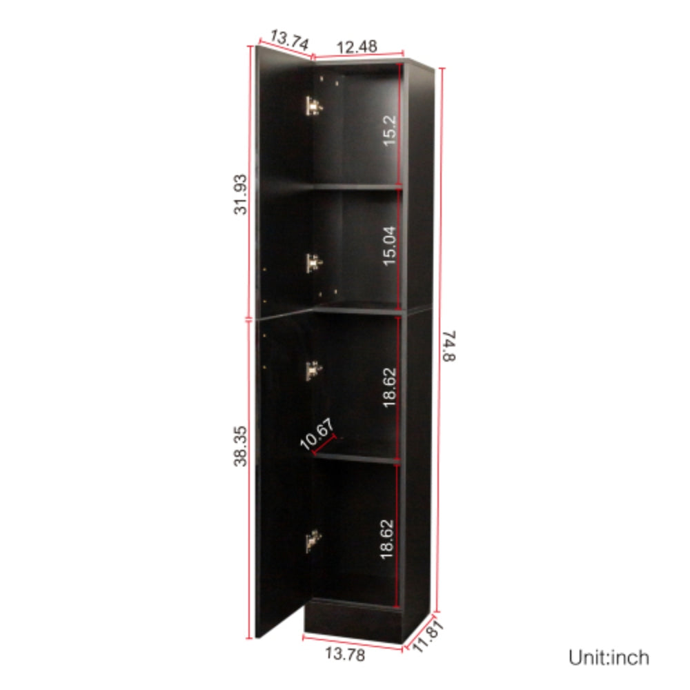 Modern Black Freestanding Cabinet with Adjustable Shelves and Two Doors