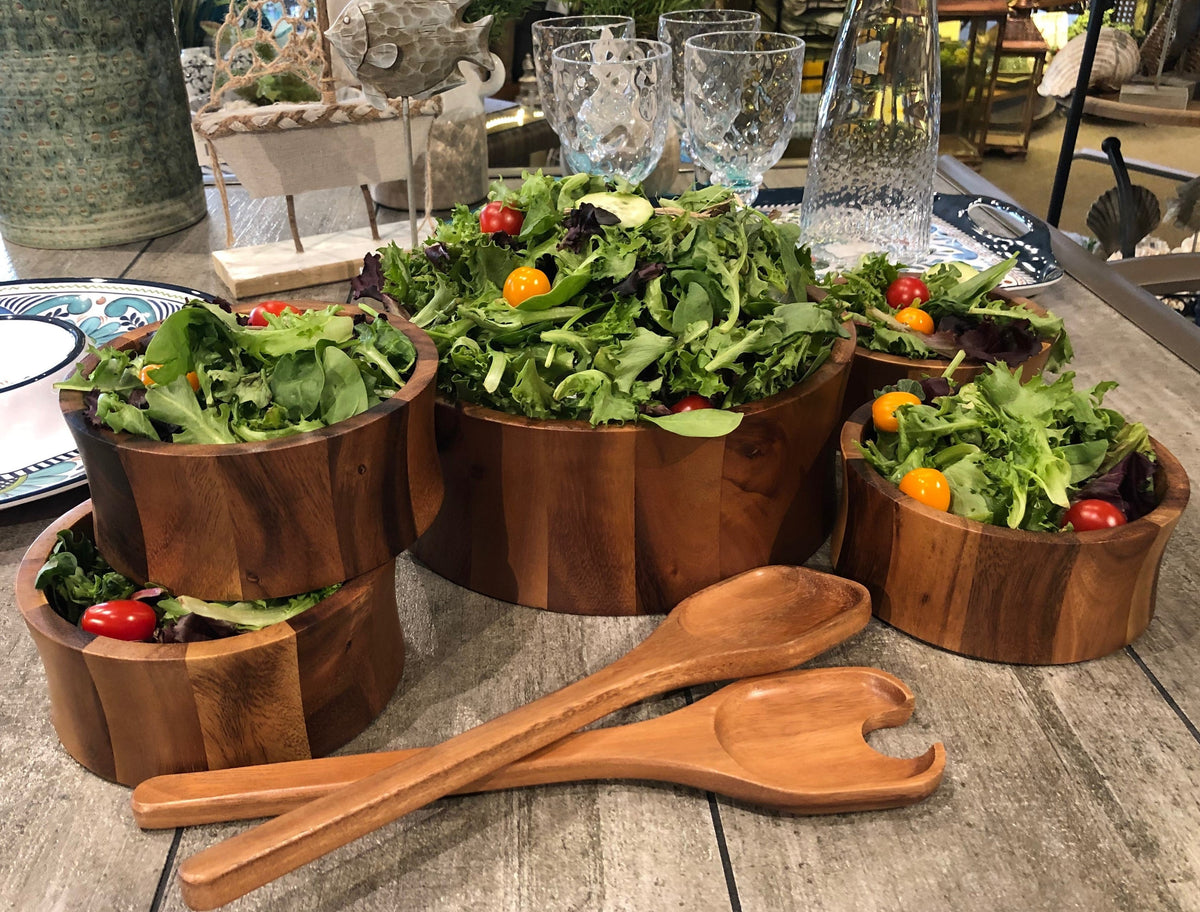 Large Salad Bowl & Servers + 4 Bowls - 328B7 - Kalmar Home acacia wood serving bowl, view 2