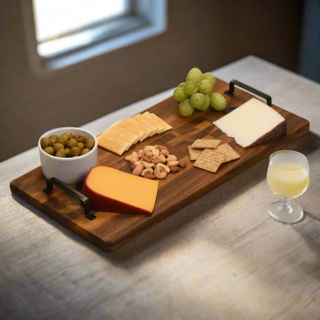 Acacia Serving Trays with Metal Handles, Rectangular - Kalmar Home acacia wood serving tray