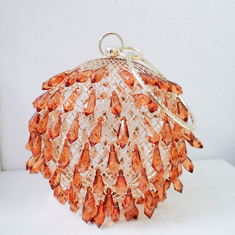Waterdrop shaped acrylic multi-color selection circular metal birdcage hand-held dinner bag - view 3