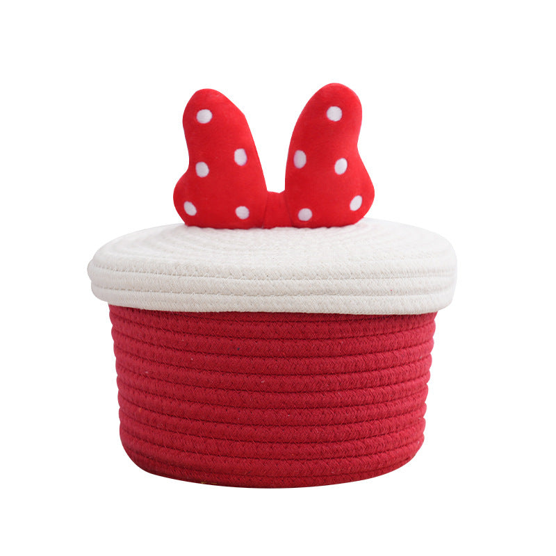 Cartoon cute home desktop sundries storage basket bedroom ornaments cotton rope storage basket with lid - view 4