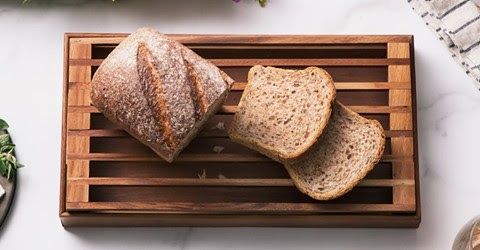 Three-in-One Tray, Trivet and Bread Crumb Catcher - Kalmar Home acacia wood serving tray, view 4