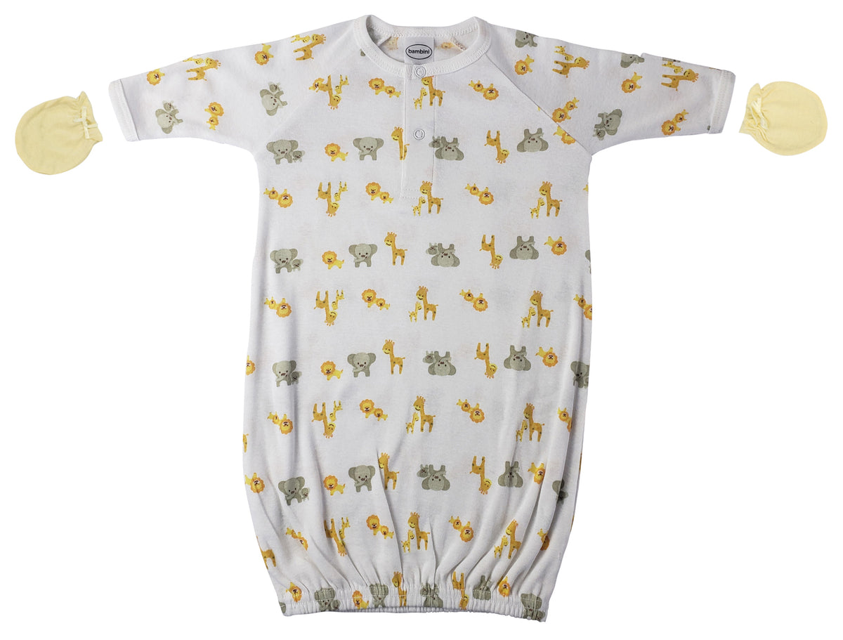Preemie Baby Boy, Baby Girl, Unisex Printed Gown and Mittens - 2 pc NC_0245