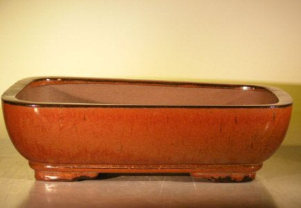 Aztec Orange Ceramic Bonsai Pot - Rectangle 14.0" x 11.5" x 4.0"