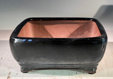 Black Ceramic Bonsai Pot - Rectangle Professional Series 6" x 4" x 2"