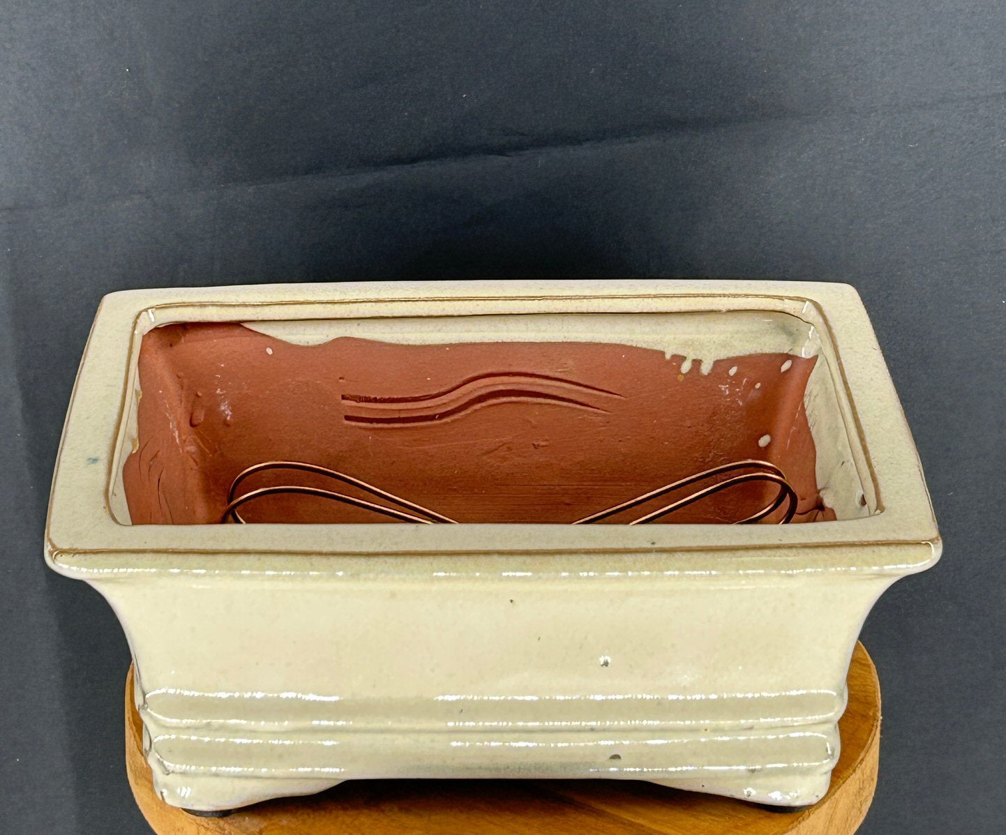Beige Ceramic Bonsai Pot - Rectangle Professional Series 8.25" x 6.25" x 3.5"