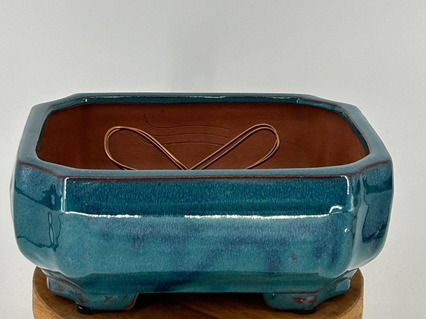 Blue / Green Ceramic Bonsai Pot Rectangle with Indented Corners Professional Series 8.0" x 6.5" x 3.5"