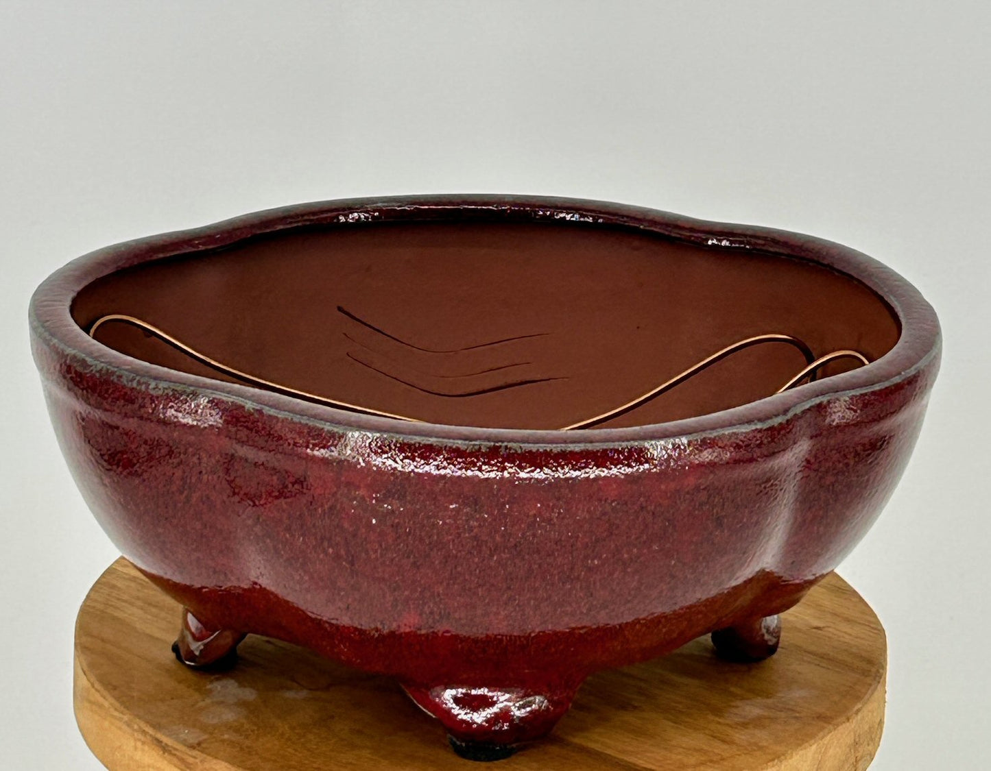 Parisian Red Ceramic Bonsai Pot - Oval Lotus Shaped Professional Series 8.5" x 7.0" x 3.5"