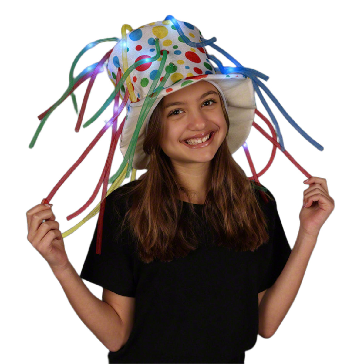 Festive Circus Polka Dots Multicolor LED Noodle Hat Flashing Dreads
