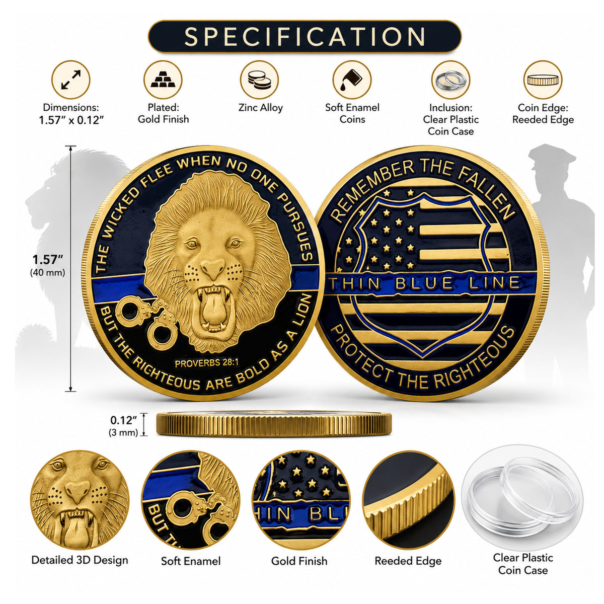 The Wicked Flee Thin Blue Line Lives Police Officer Gold Plated Coin
