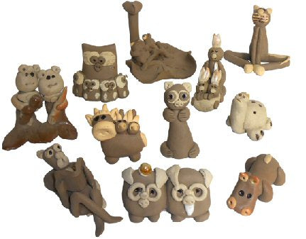 Whimsical Animal Mud Figurines 12 Piece Set