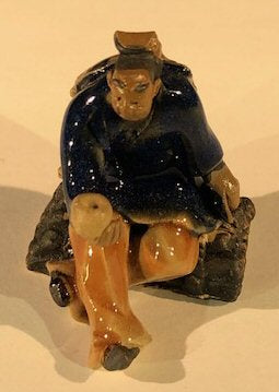 Miniature Ceramic Figurine Man Holding Cup 2"