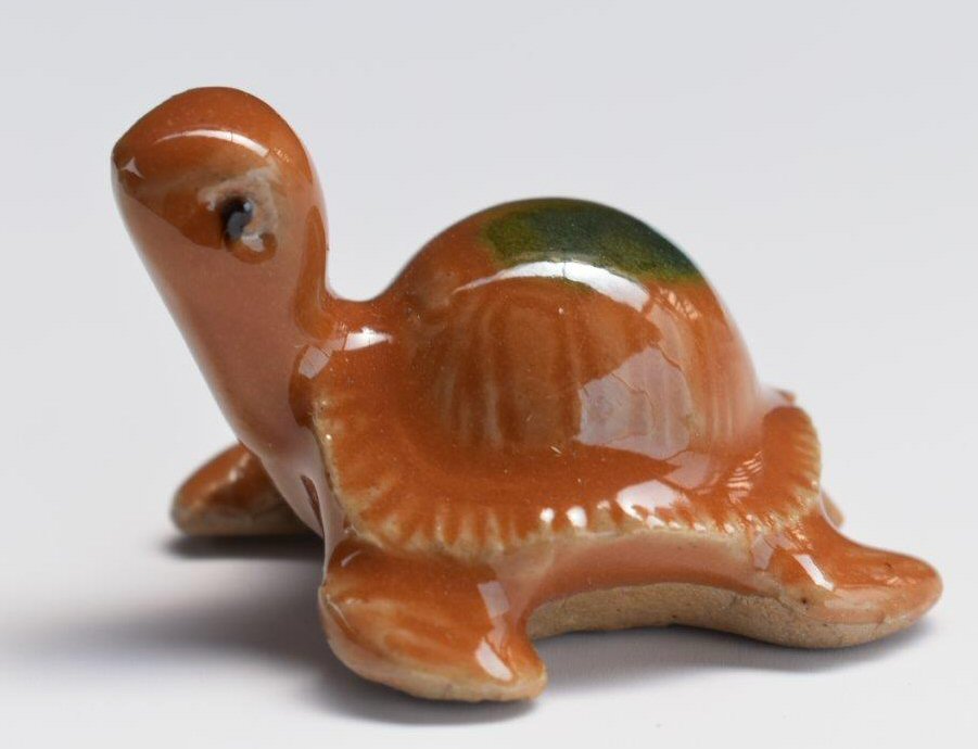 Orange Miniature Ceramic Turtle Figurine - 1"