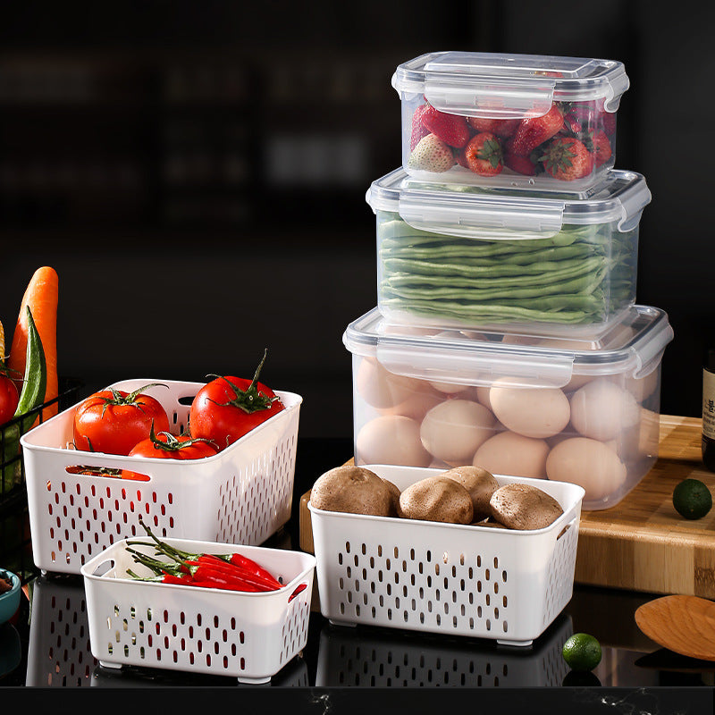 Double-Layer Draining Crisper Storage Box Draining Basket