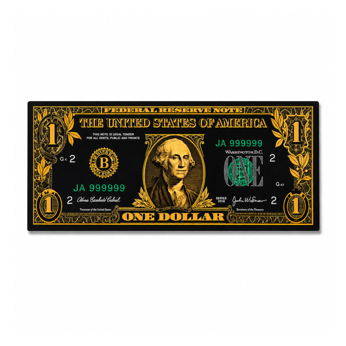 1 Dollar 24K Gold and Black Plated Decorative Collectible Banknote