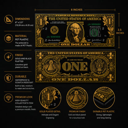 1 Dollar 24K Gold and Black Plated Decorative Collectible Banknote