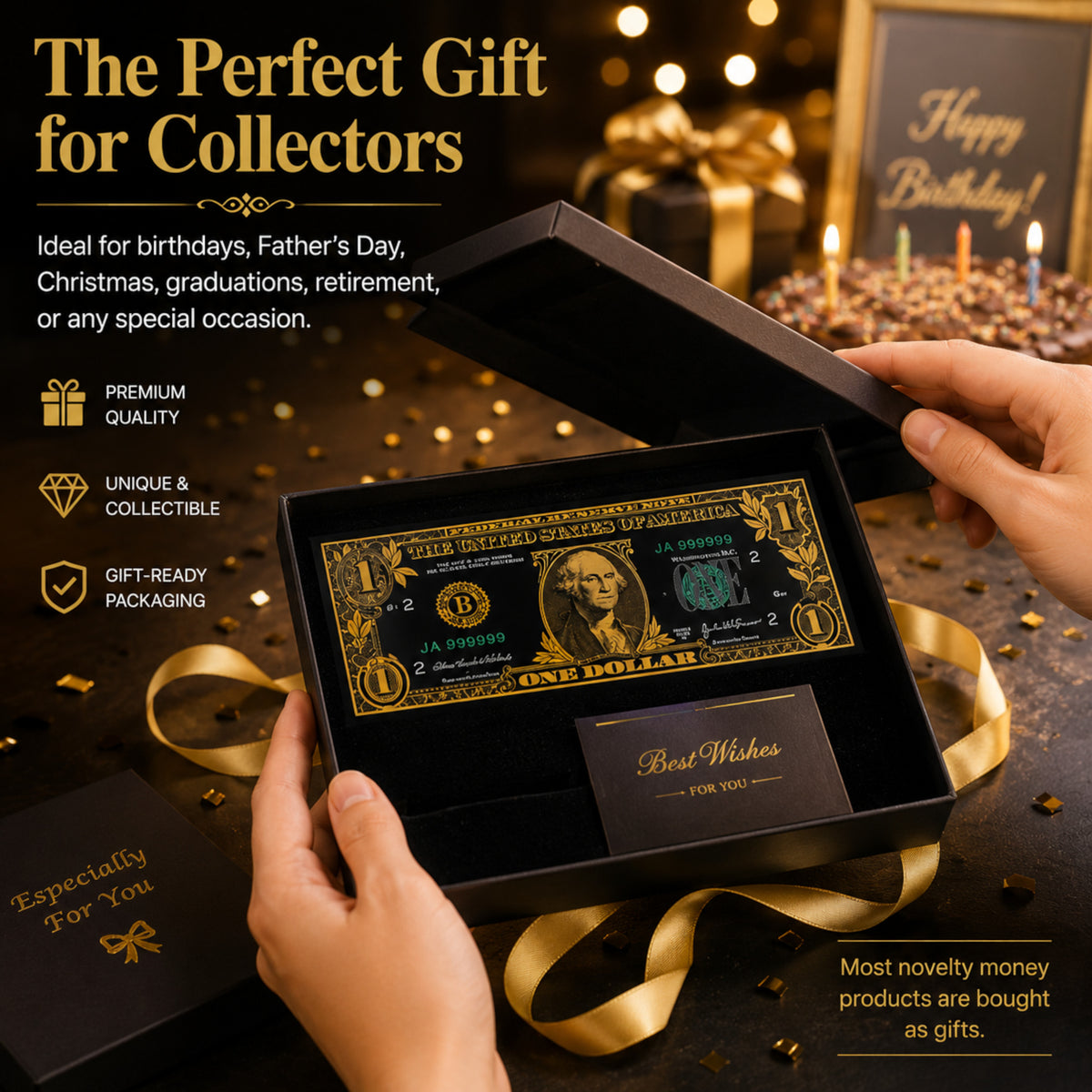 1 Dollar 24K Gold and Black Plated Decorative Collectible Banknote