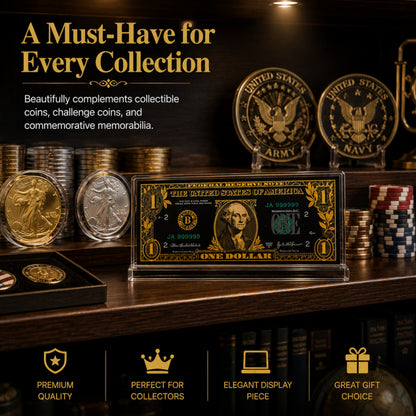 1 Dollar 24K Gold and Black Plated Decorative Collectible Banknote