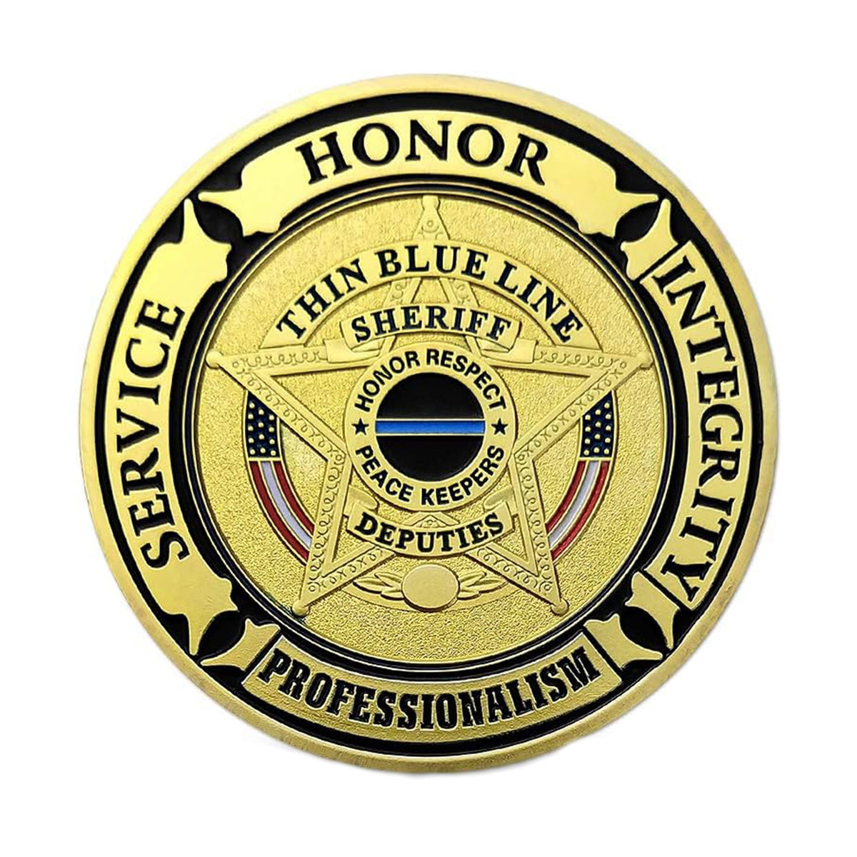 Sheriff Thin Blue Line Law Enforcement Prayer Police Challenge Gold Plated Coin