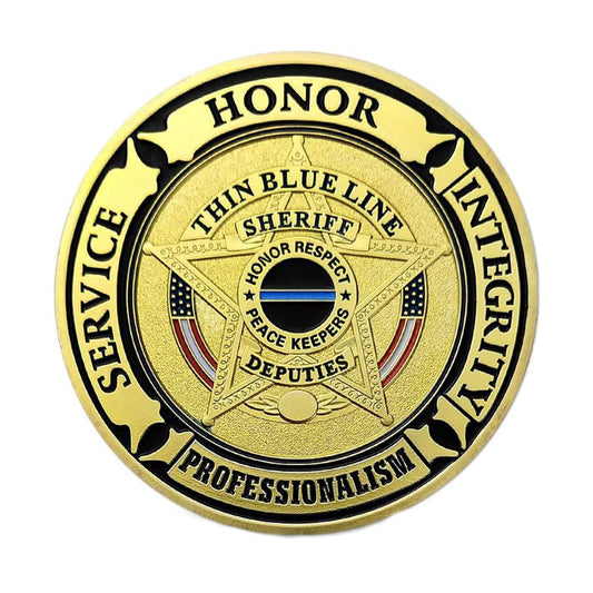 Sheriff Thin Blue Line Law Enforcement Prayer Police Challenge Gold Plated Coin