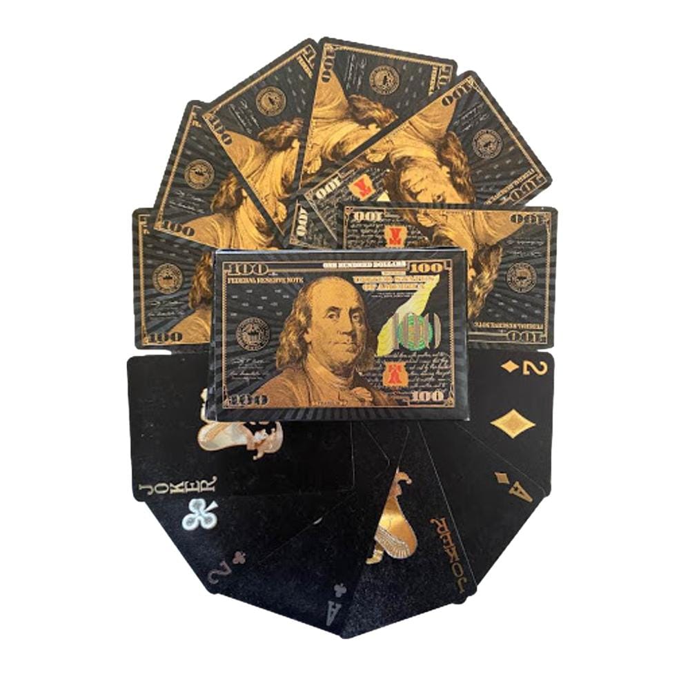 100 Dollar Bill Black Gold Silver 24k Plated Waterproof Poker Playing Cards