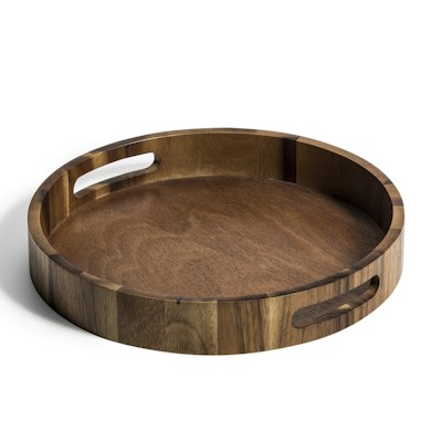Round Serving Tray - Kalmar Home acacia wood serving tray, view 6