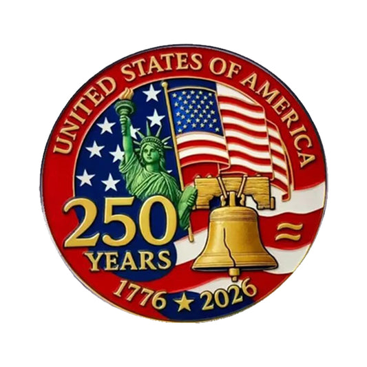 1776 to 2026 Patriotic 250th Anniversary Gold Plated Hard Enamel Unlit Lapel Pin with Military Clutch