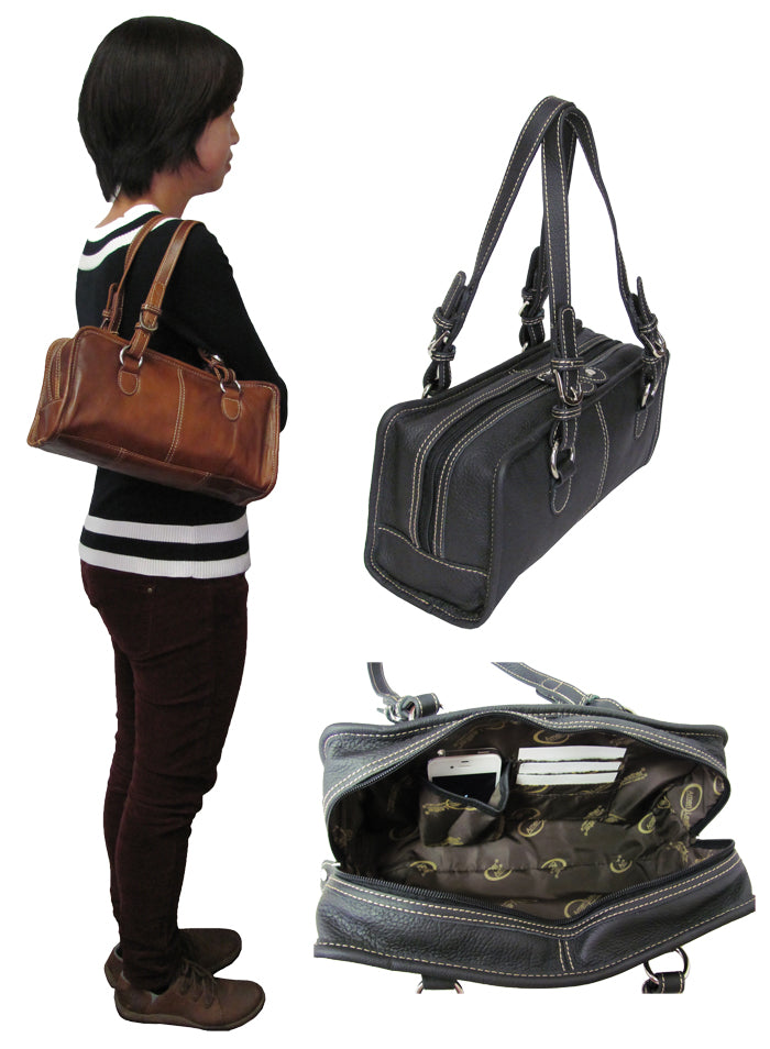 Amerileather Classy Belt Stitched Leather Satchel