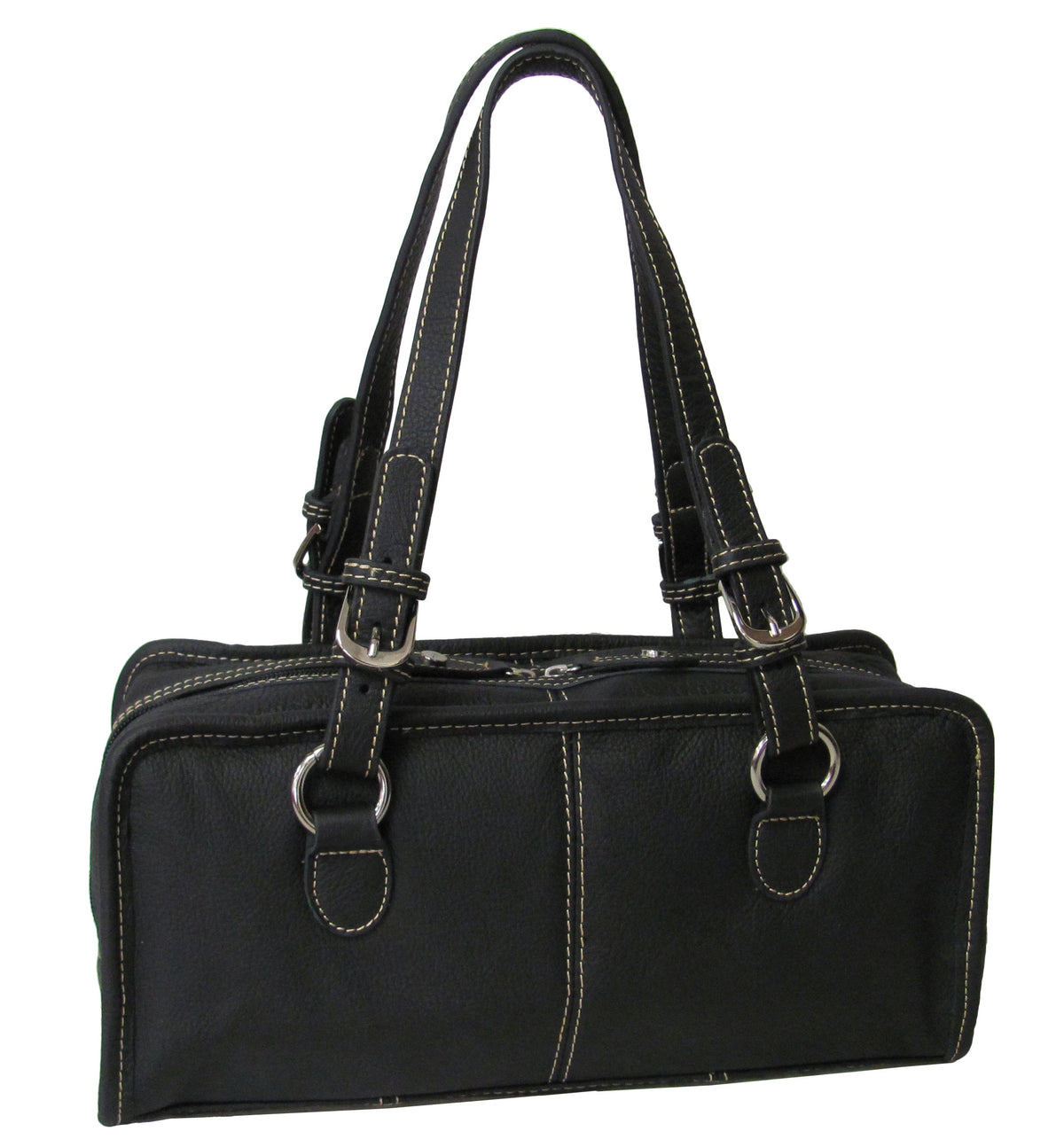 Amerileather Classy Belt Stitched Leather Satchel - Black