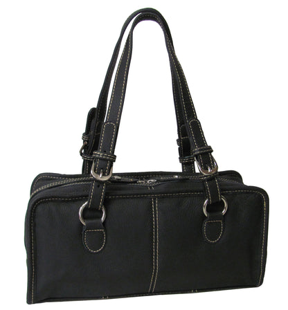 Amerileather Classy Belt Stitched Leather Satchel - Black