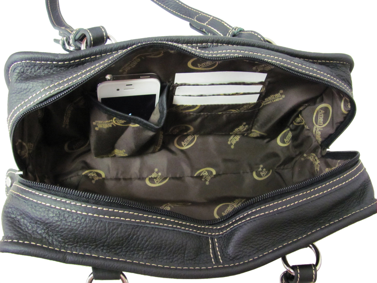 Amerileather Classy Belt Stitched Leather Satchel