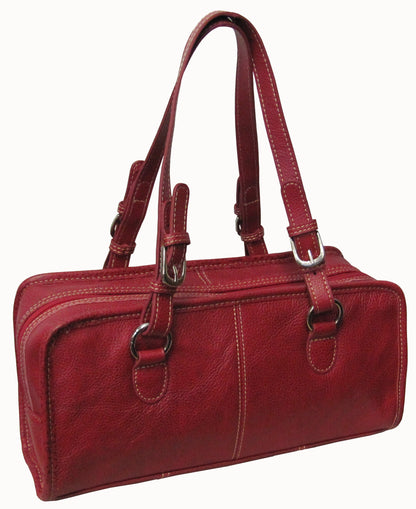 Amerileather Classy Belt Stitched Leather Satchel - Red