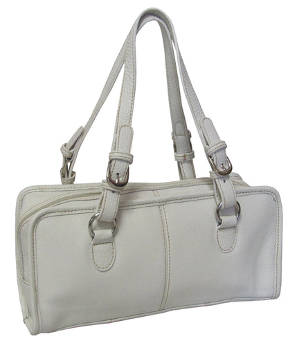 Amerileather Classy Belt Stitched Leather Satchel - Off-white