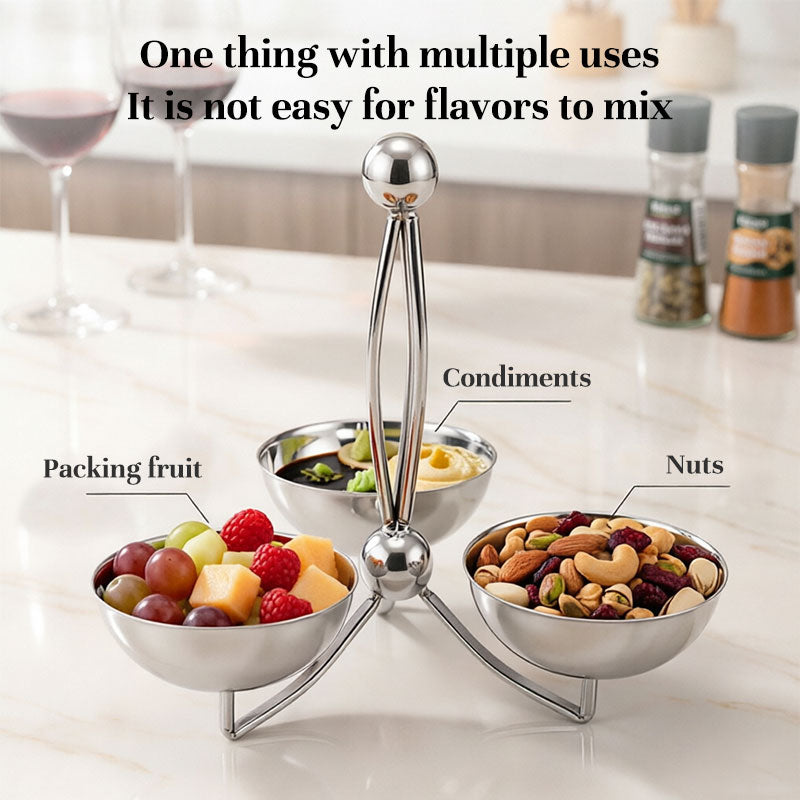 Stainless Steel Serving Tray Set with Dip Bowls – Divided Snack, Chips & Condiment Server Stand