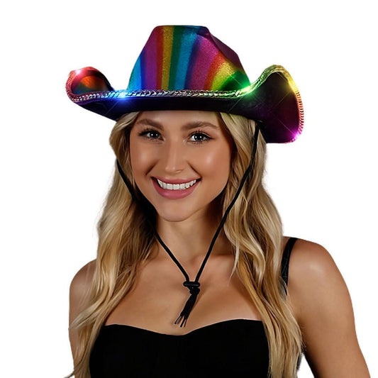 Multicolor Lights Metallic Shine Rainbow Cowboy Hat