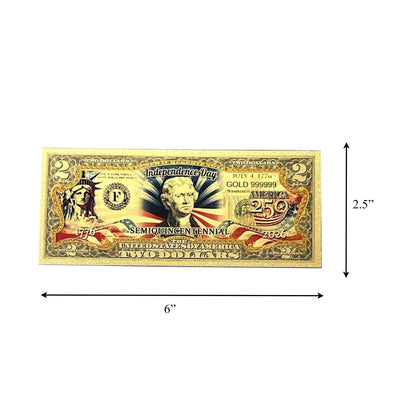 2 Dollar American Independence 250th Anniversary Gold Plated Fake Banknote