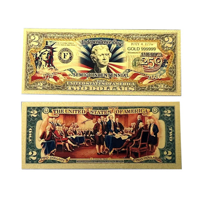 2 Dollar American Independence 250th Anniversary Gold Plated Fake Banknote
