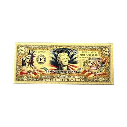2 Dollar American Independence 250th Anniversary Gold Plated Fake Banknote